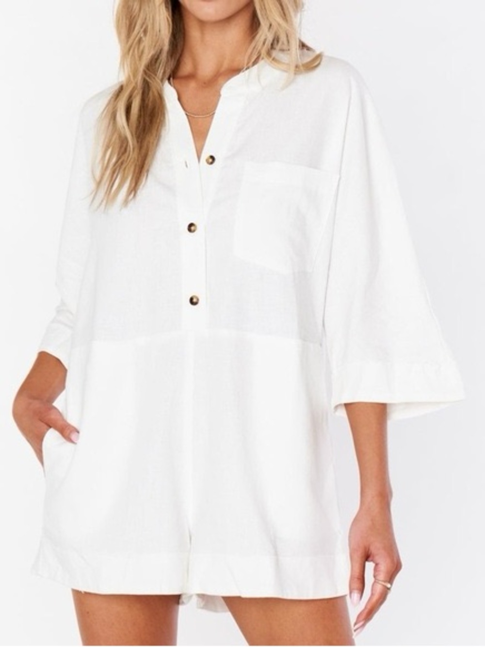 Show Me Your MuMu White Horton Button-Front Romper